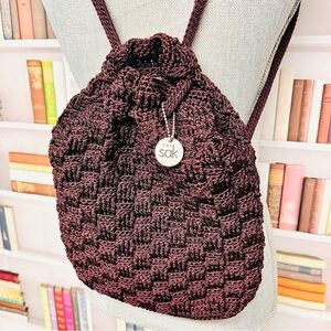The Sak Burgundy Woven Crochet Backpack